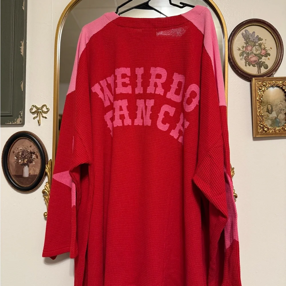 Dressed in LALA Red and Pink Graphic Top - Picture 2 of 2